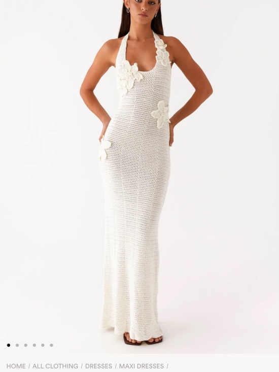 Peppermayo Dresses & Skirts - Peppermayo White Crochet Halter Maxi Dress with Floral Appliqués - NWT